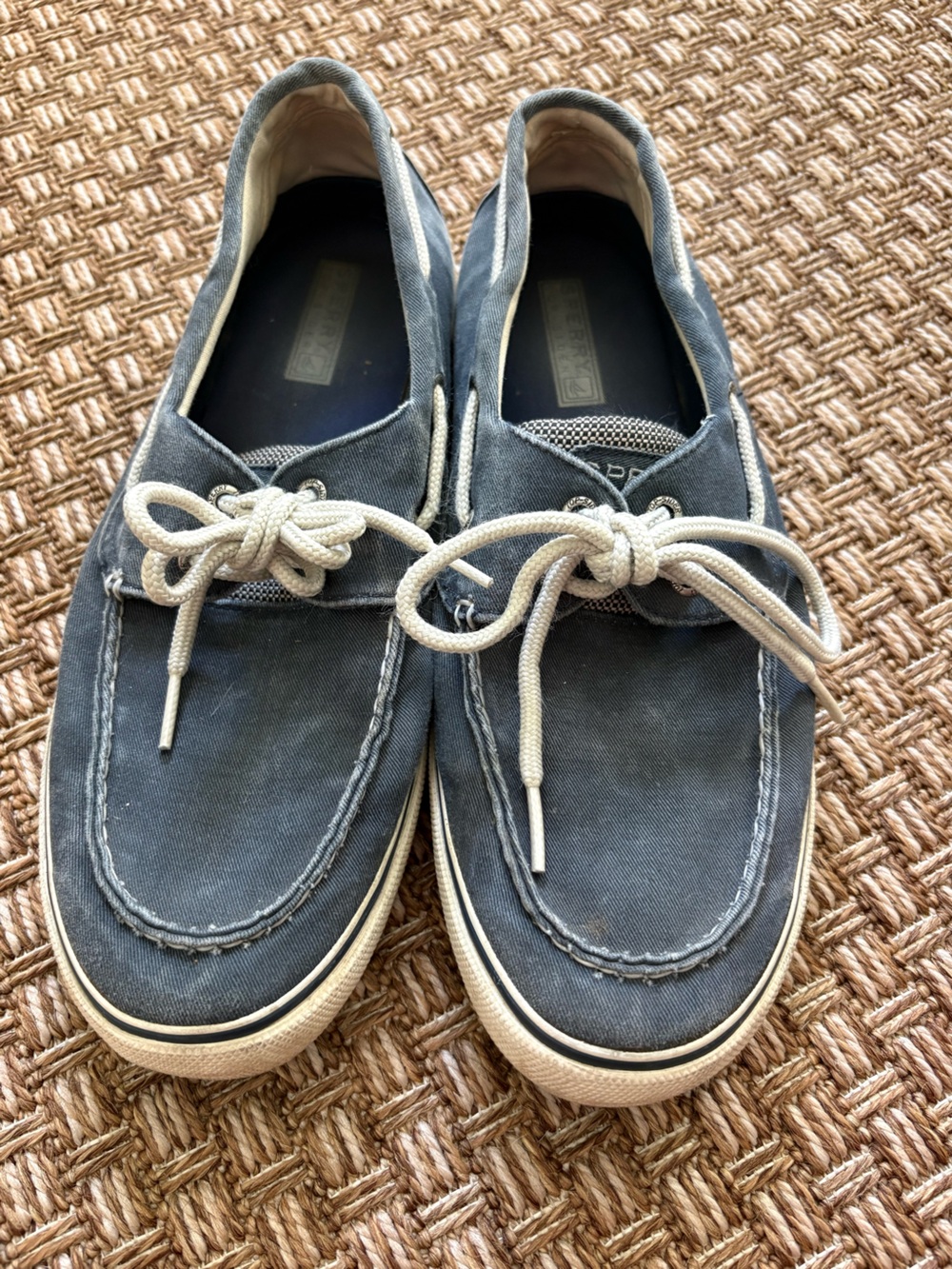 Sperry Navy Canvas Boat Shoes with Cream Laces